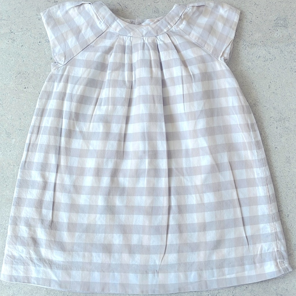 Jacadi White and Gray Checkered Kids Dress